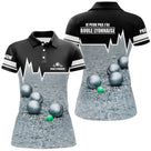 Polo boule lyonnaise femme noir blanc humour j'peux pas devant boules sol gravillonné prénom manche personnalisé