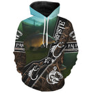 T-shirt all-over manches longues carpiste camouflage vert, formule humoristique pour pêcheur de carpe