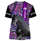 Sweat capuche cheval Frison femme all-over fond floral rose motif Frison noir prénom personnalisé cavalière