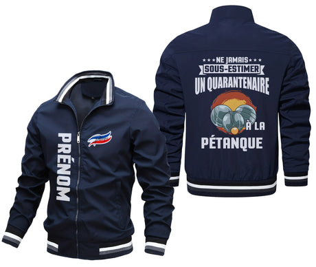 Veste De Sport Pétanque Personnalisée, Ne Jamais Sous Estimer Un Quarantenaire À La Pétanque - CT09092344 Marine