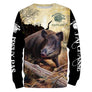 Sweat à capuche chasse sanglier camouflage forêt brun foncé, motif sanglier pour chasseur grand gibier