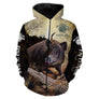 Sweater chasse sanglier camouflage forêt automne, design all-over humour chasseur sus scrofa