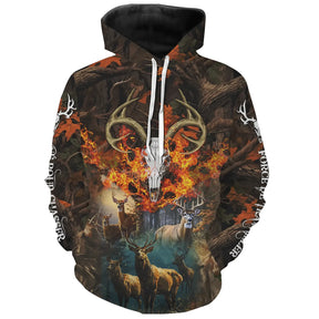 Sweat à capuche chasse cerf humour, crâne en flammes et slogan, vêtement chaud pour chasseur drôle