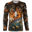 T-shirt chasse cerf né pour chasser vue de face design flamboyant orange et brun, coupe unisexe disponibles
