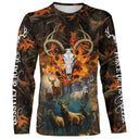 T-shirt chasse cerf né pour chasser vue de face design flamboyant orange et brun, coupe unisexe disponibles