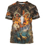 T-shirt chasse cerf humour camouflage automne avec crâne de cerf en flammes et slogan Né pour chasser forcé de travailler