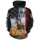 Sweat à capuche chasse cerf France, drapeau tricolore et cerf au galop, vêtement chaud pour chasseur au brame