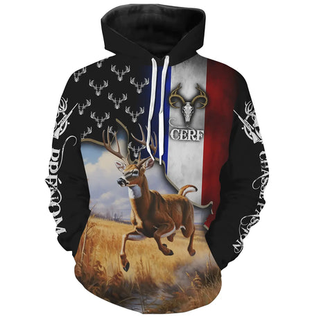 Chasse Au Cerf En France, Chasse Passion, Cadeau Personnalisé Chasseur - CT07092239 Sweat à Capuche All Over Unisexe