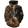 T-shirt chasse cerf camouflage orange et noir, motif feuillages automne pour chasseur au brame