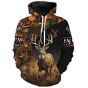 T-shirt chasse cerf camouflage orange et noir, motif feuillages automne pour chasseur au brame
