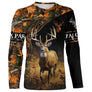 Sweat chasse cerf vue de face camouflage automnal, coupe unisexe humour chasseur grande faune