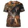 T-shirt chasse cerf camouflage orange fluo avec grand cerf au brame et lettrage J'peux pas j'ai chasse
