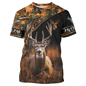 T-shirt chasse cerf camouflage orange fluo avec grand cerf au brame et lettrage J'peux pas j'ai chasse