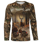 T-shirt manches longues all-over chasse cerf et dindon sauvage camouflage forêt
