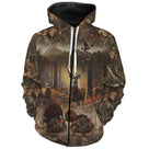 Sweat à capuche zippé all-over chasse cerf et dindon sauvage camouflage forêt