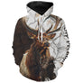 Sweat capuche chasse cerf all-over camouflage neige motif cerf majestueux aux bois imposants prénom personnalisé