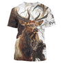 Hoodie chasse cerf all-over camouflage neige branches givrées motif cerf imposant chasseur hivernal prénom personnalisé