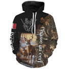 Sweat à capuche chasse cerf France, drapeau tricolore et scène en clairière, vêtement chaud pour chasseur français