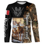 T-shirt chasse cerf France vue de face design patriotique drapeau et cerf, coupe unisexe personnalisable