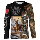 T-shirt chasse cerf France vue de face design patriotique drapeau et cerf, coupe unisexe personnalisable