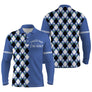 Polo manches longues golf unisexe bleu argyle losanges slogan J'peux Pas J'ai Golf tissu technique respirant
