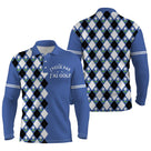 Polo manches longues golf unisexe bleu argyle losanges slogan J'peux Pas J'ai Golf tissu technique respirant