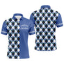 Polo golf homme bleu royal motif argyle losanges blanc noir slogan central J'peux Pas J'ai Golf séchage rapide