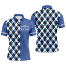 Polo golf homme bleu royal motif argyle losanges blanc noir slogan central J'peux Pas J'ai Golf séchage rapide
