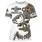 T-shirt pêche all-over unisexe avec slogan Né Pour Pêcher Forcé De Travailler et carpe style tatouage camouflage