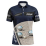 Polo pétanque bleu marine homme élégant avec boules de pétanque sur sable et inscription PÉTANQUE, prénom personnalisé
