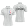 Polo de golf noir avec slogan La vie est pleine de choix importants au dos et silhouette tricolore golfeur au front, prénom