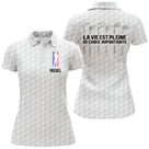 Polo golf noir vue de face silhouette tricolore golfeur et prénom brodé, coupe homme et femme personnalisable