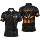 Polo de golf noir avec slogan Je n ai pas besoin de thérapie j ai besoin de golf en orange et cliques croisés au dos