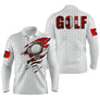 Polo golf blanc variante coloris GOLF rouge balle réaliste drapeau suisse rouge croix blanche