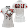 Polo golf blanc vue dos design GOLF rouge déchiré balle de golf drapeau suisse helvétique