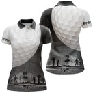 Polo golf homme femme manches courtes design coucher soleil noir blanc, marquage prénom personnalisable