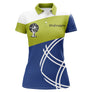 Polo pétanque homme femme manches courtes vert bleu, design bouliste pour club personnalisable
