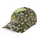 Casquette pêche brochet personnalisée camouflage peau réaliste brochet attaque prénom côté broderie unisexe