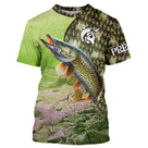 Sweat à capuche UV pêche brochet camouflage forêt prénom personnalisé technique
