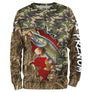 Sweat zippé all-over pêche brochet camouflage drapeau suisse pour pêcheurs helvétiques