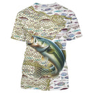 T-shirt all-over unisexe avec filet de pêche, poissons argentés et bar central pour pêcheur du bar