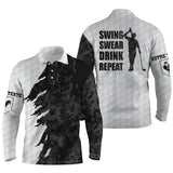 Meilleur Cadeau Personnalisé Golfeur, Polo de Sport Homme Femme, Polo à Séchage Rapide, Impression Camouflage Blanc Noir, Swing Swear Drink Repeat - CTS11052208