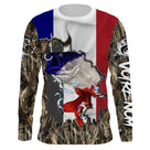 Maillot UV manches longues pêche bar à la croche drapeau France camouflage prénom personnalisé