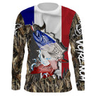 Maillot UV manches longues pêche truite patriote drapeau France camouflage prénom personnalisé