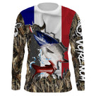 Maillot UV manches longues pêche saumon à la cuillère drapeau France camouflage prénom personnalisé