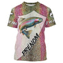 T-shirt all-over peau truite iridescente rose vert prénom personnalisé J'AI PAS J'AI PÊCHE, vue de face