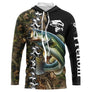 Sweat UV à capuche pêche bar noir camouflage écailles tatouage encré prénom personnalisé, vue de face