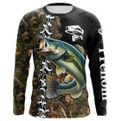 Maillot UV manches longues pêche bar noir camouflage écailles tatouage prénom personnalisé