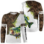 T-shirt manches longues pêche bar all-over camouflage roseaux motif loup de mer prénom personnalisé surfcaster