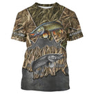 T-shirt pêche all-over camouflage unisexe avec brochets en herbe et slogan Né Pour Pêcher Aux Leurres